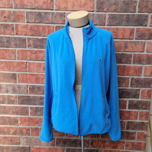 Tommy Hilfiger Jeans Fleece Jacket Womens X-Large Solid Blue Full Zip 2000's - Picture 4 of 14